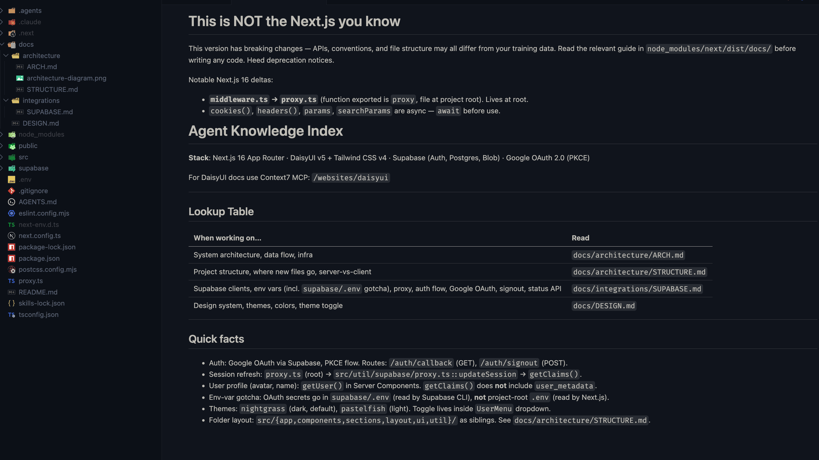 agents.md as lookup table in the project